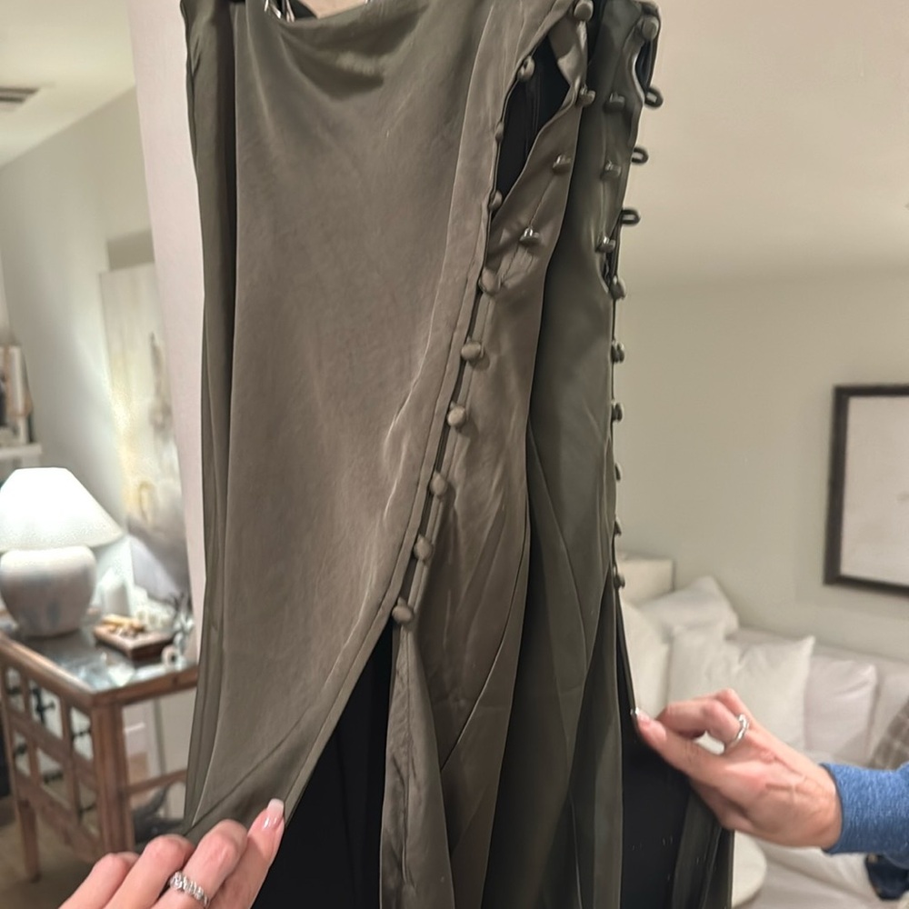 Kourt Olive Green Dress with Button Accents